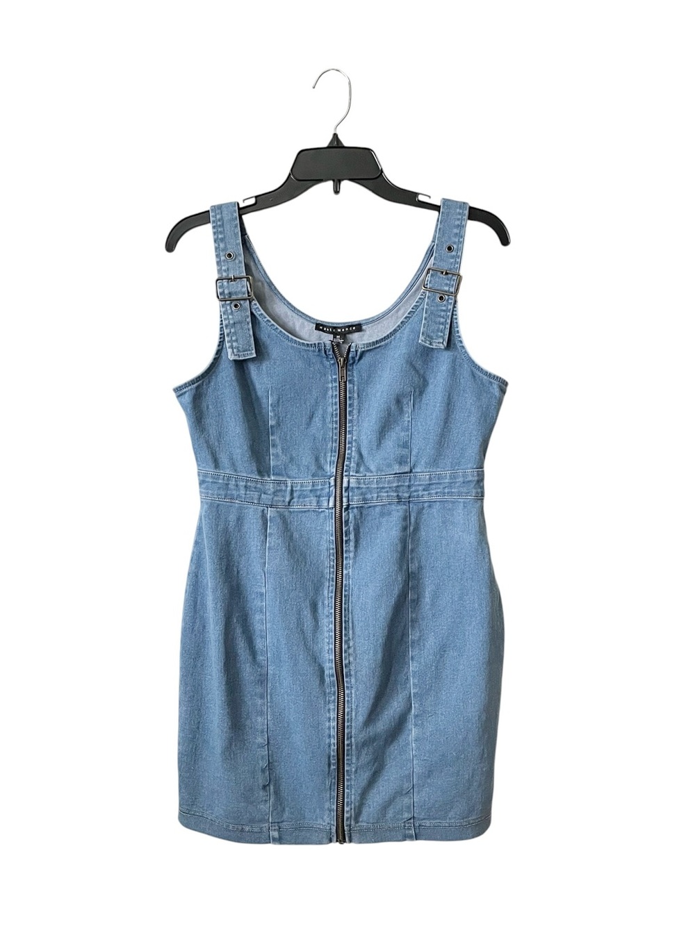 Haute Monde Full Zip Mini Dress Women's Size M Blue Denim Jean Short Stretch